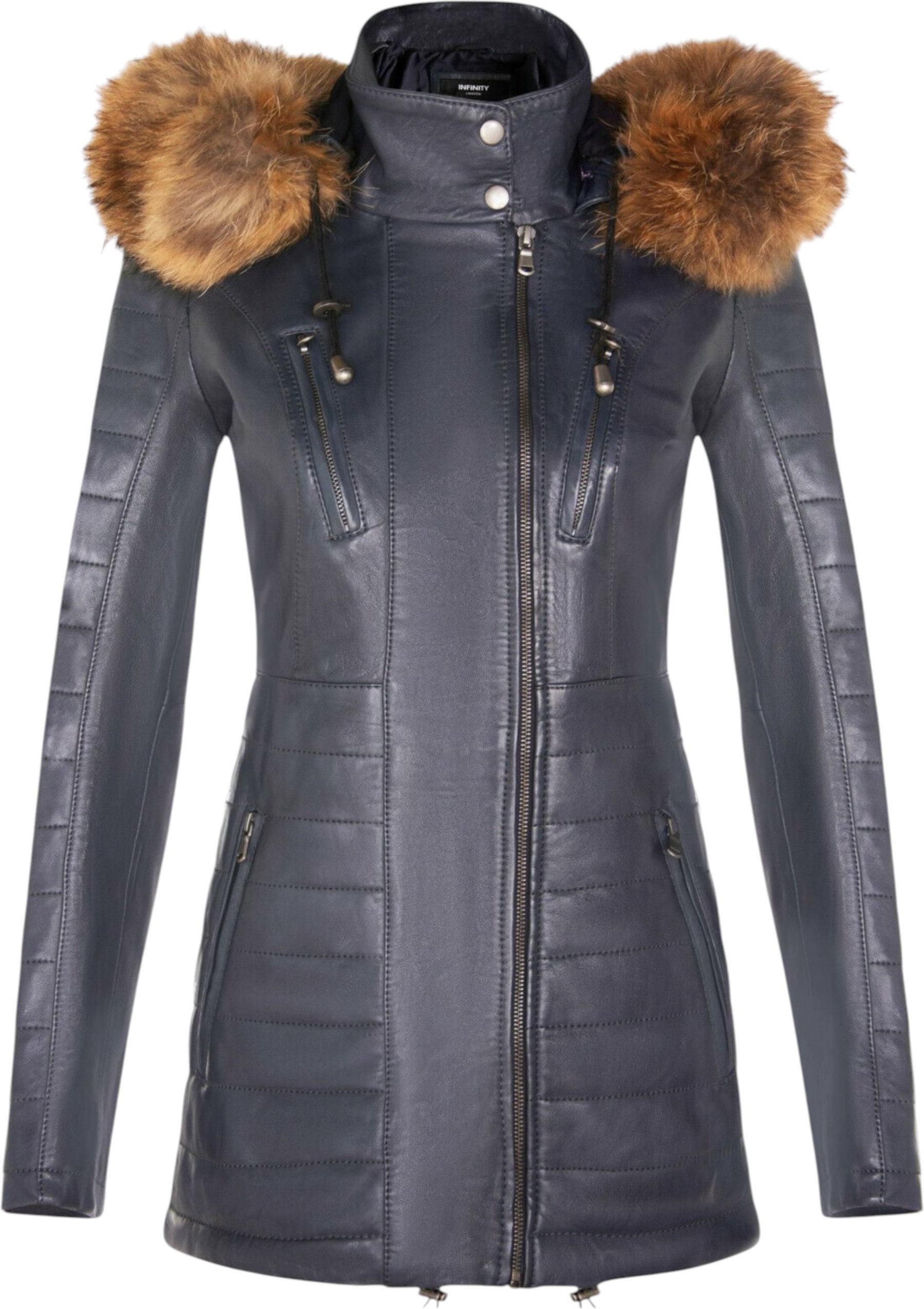 Blaue gesteppte Parkajacke aus Leder für Damen – Winton