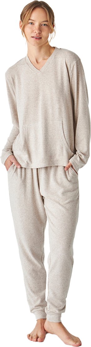 Damen-Pyjama aus weichem Strick mit V-Ausschnitt und langen Ärmeln JJB5
