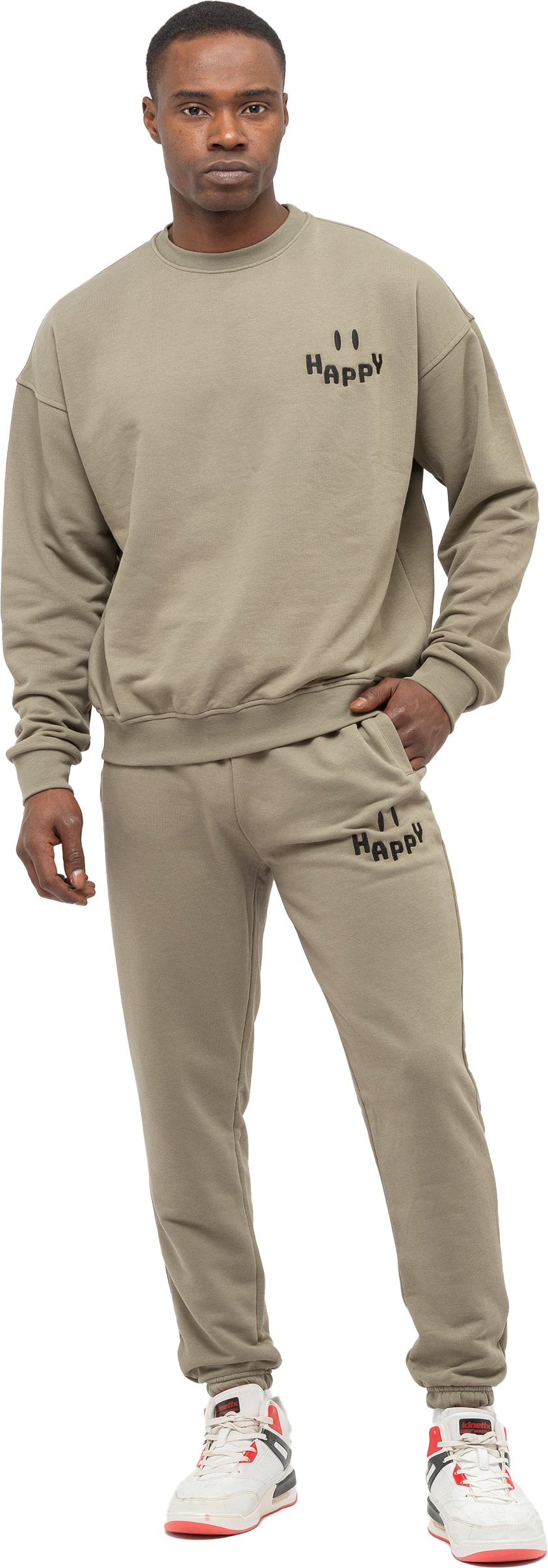 Tom Barron Herren-Trainingsanzug-Set Happy mit Stickerei in Oversize