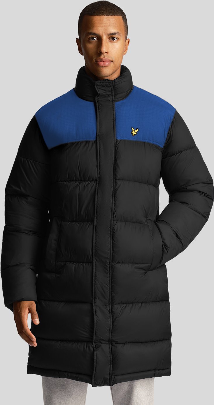 Lyle & Scott – Lange, wattierte Pufferjacke in Schwarz