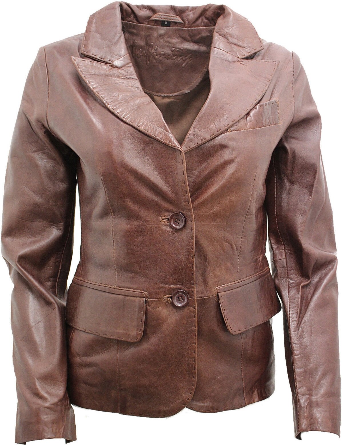 Damen-Blazerjacke aus Leder mit 2 Knöpfen – Newport