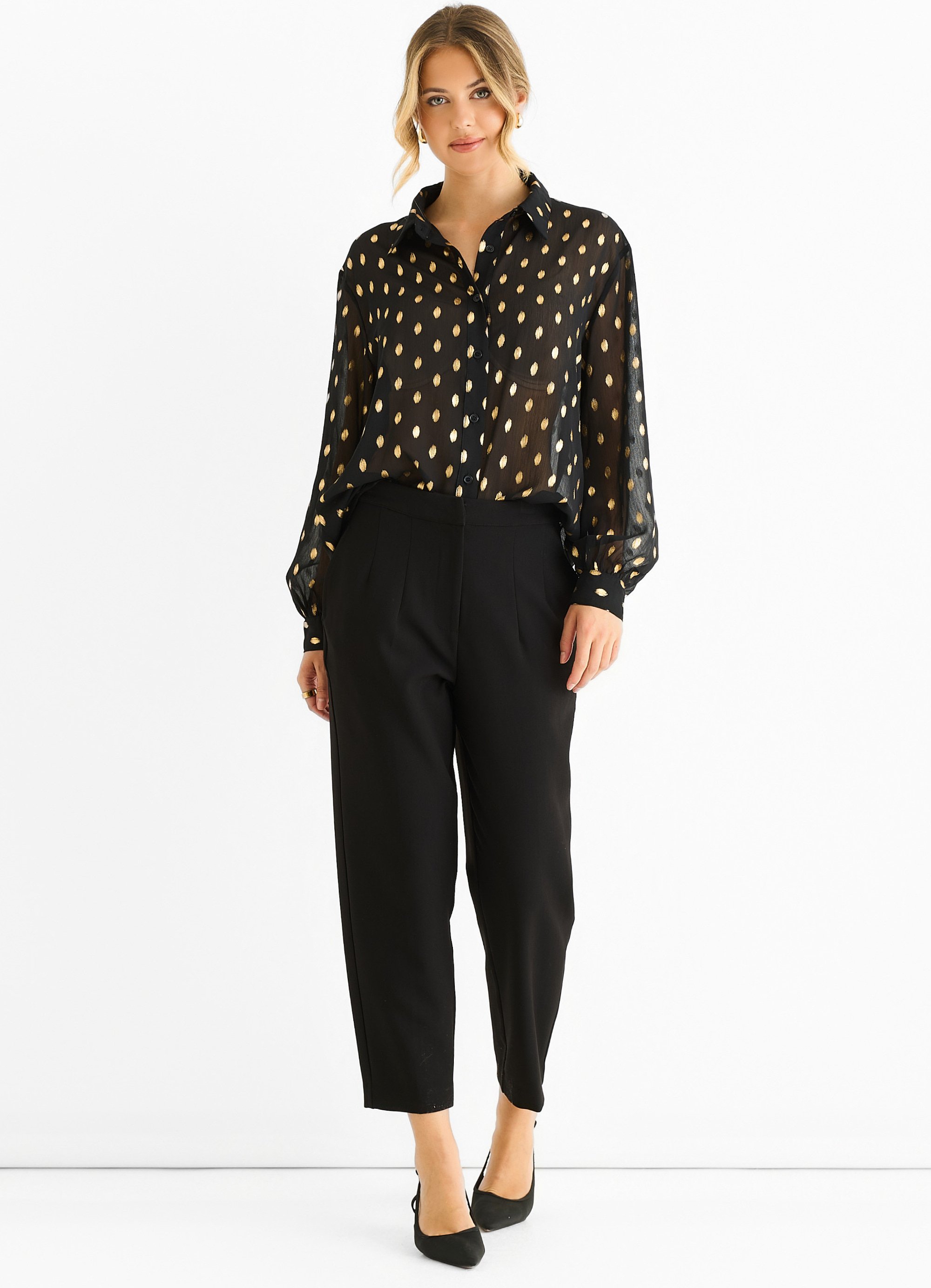 Schwarzes Chiffon-Folien-Jacquard-Hemd