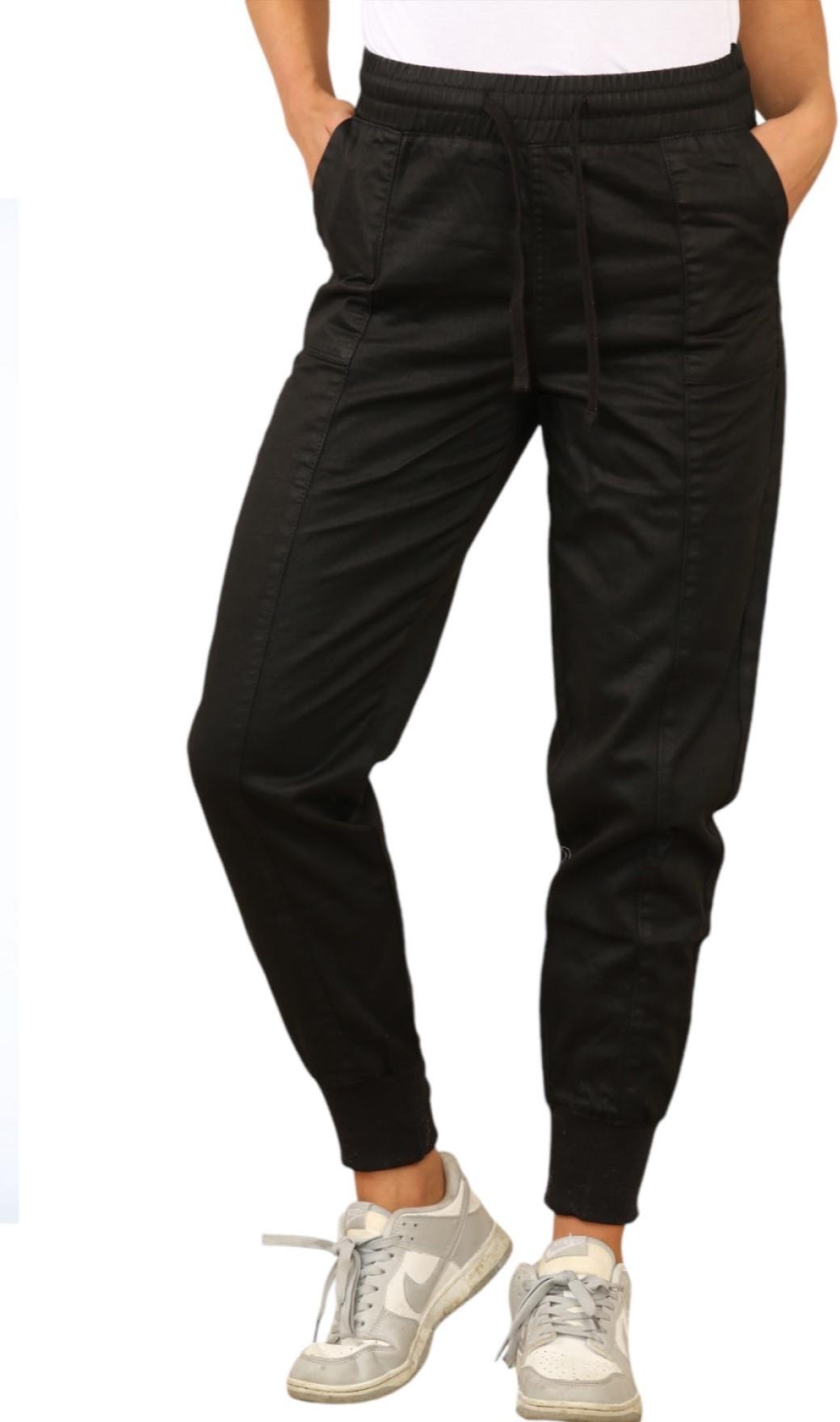 MYT Womens Elasticated Waist Cotton Cuffed Trousers in Schwarz