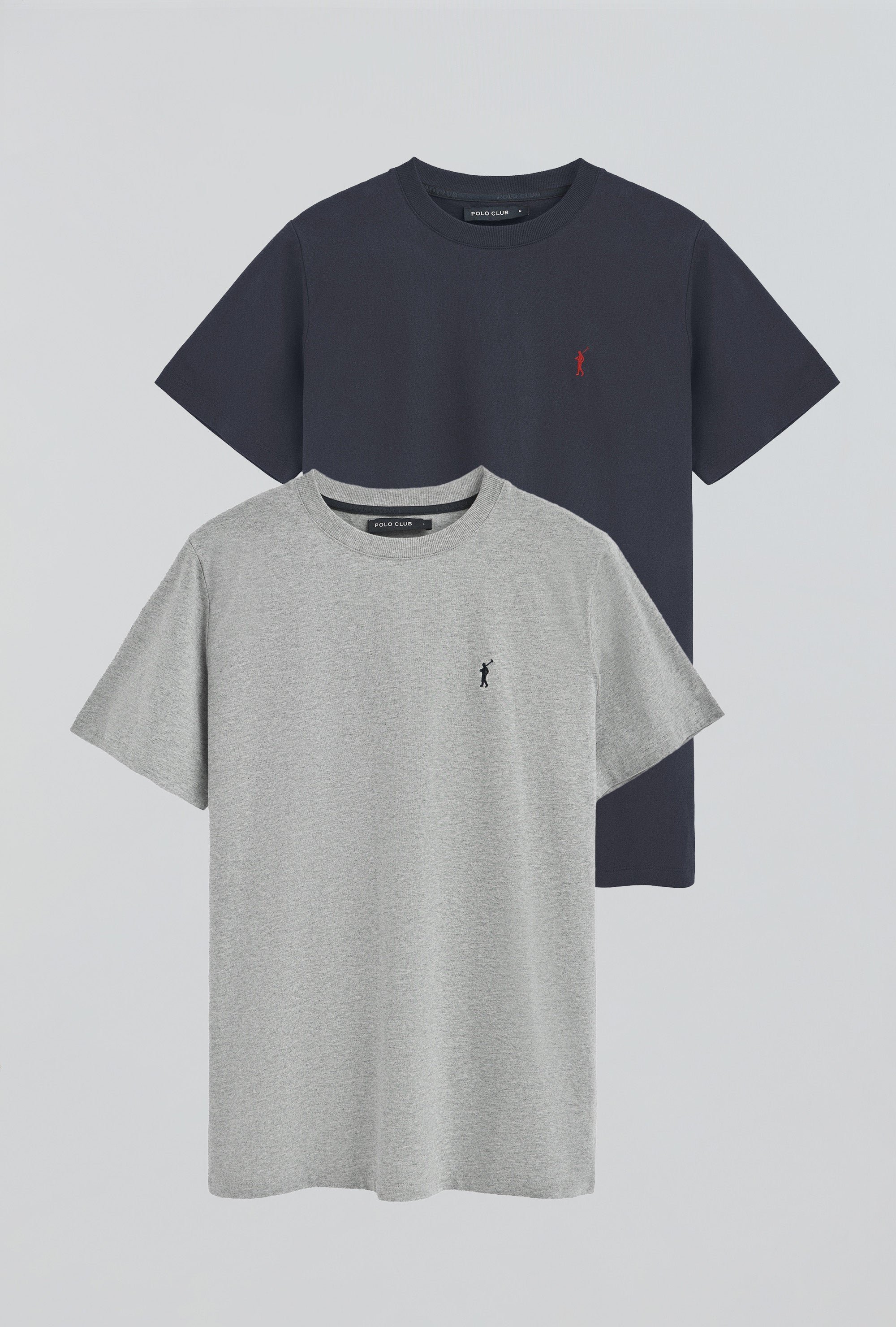 Zweierpack Herren T-Shirts schwarz und grau meliert mit Rundhalsausschnitt und gesticktem Rigby Go