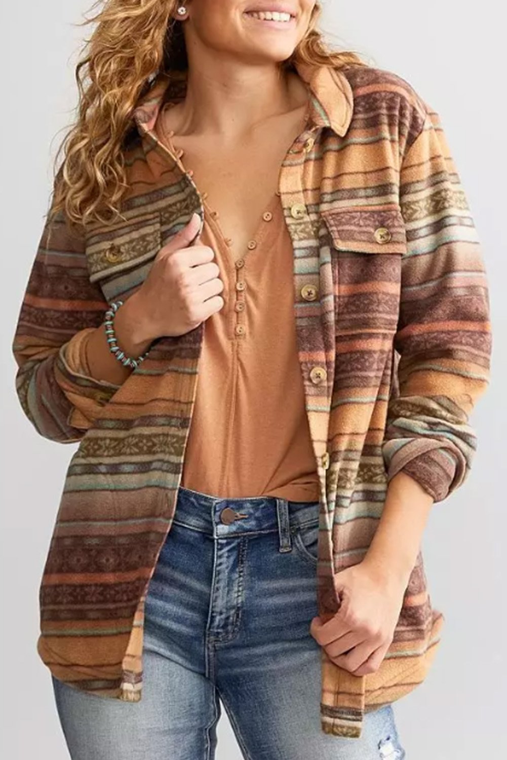 Braune Western-Print Fleece-Jacke