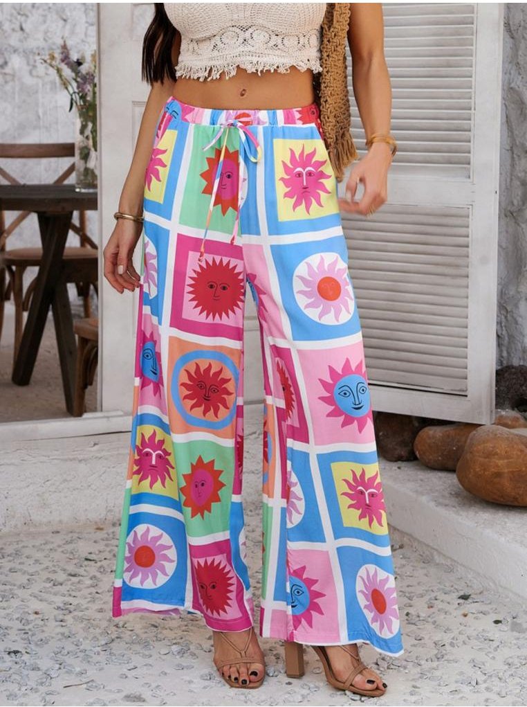 Thumbnail - Damen Devine Druck Weite Beinhosen mit Kordelzug
