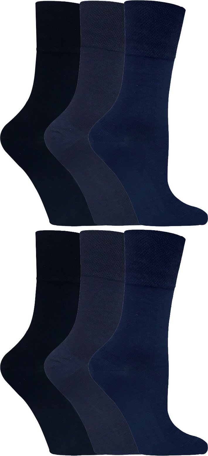 Gentle Grip - 6 Paar Damen Diabetiker-Socken mit Honigkamm-Oberteil und handgekettelten Zehennähten - Dunkelblau 37
