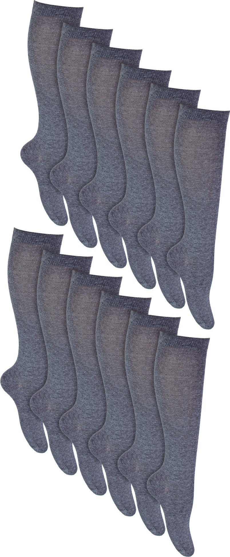 Thumbnail - 12 Paar Multipack Mädchen Kniestrümpfe | Atmungsaktive lange Baumwolle Schule Socken | Farbe Option - grau, schwarz, wei...