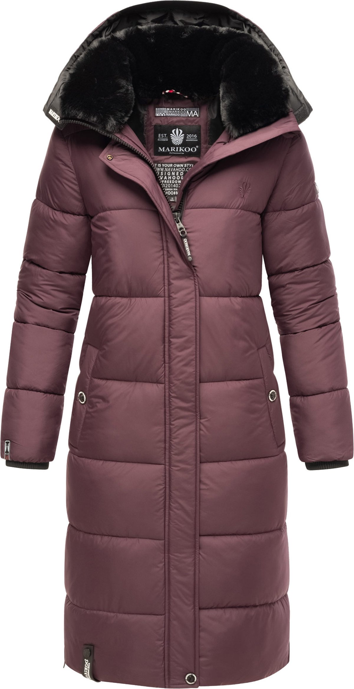 Marikoo Damen Winterjacke – Lange Steppjacke mit abnehmbarer Kapuze