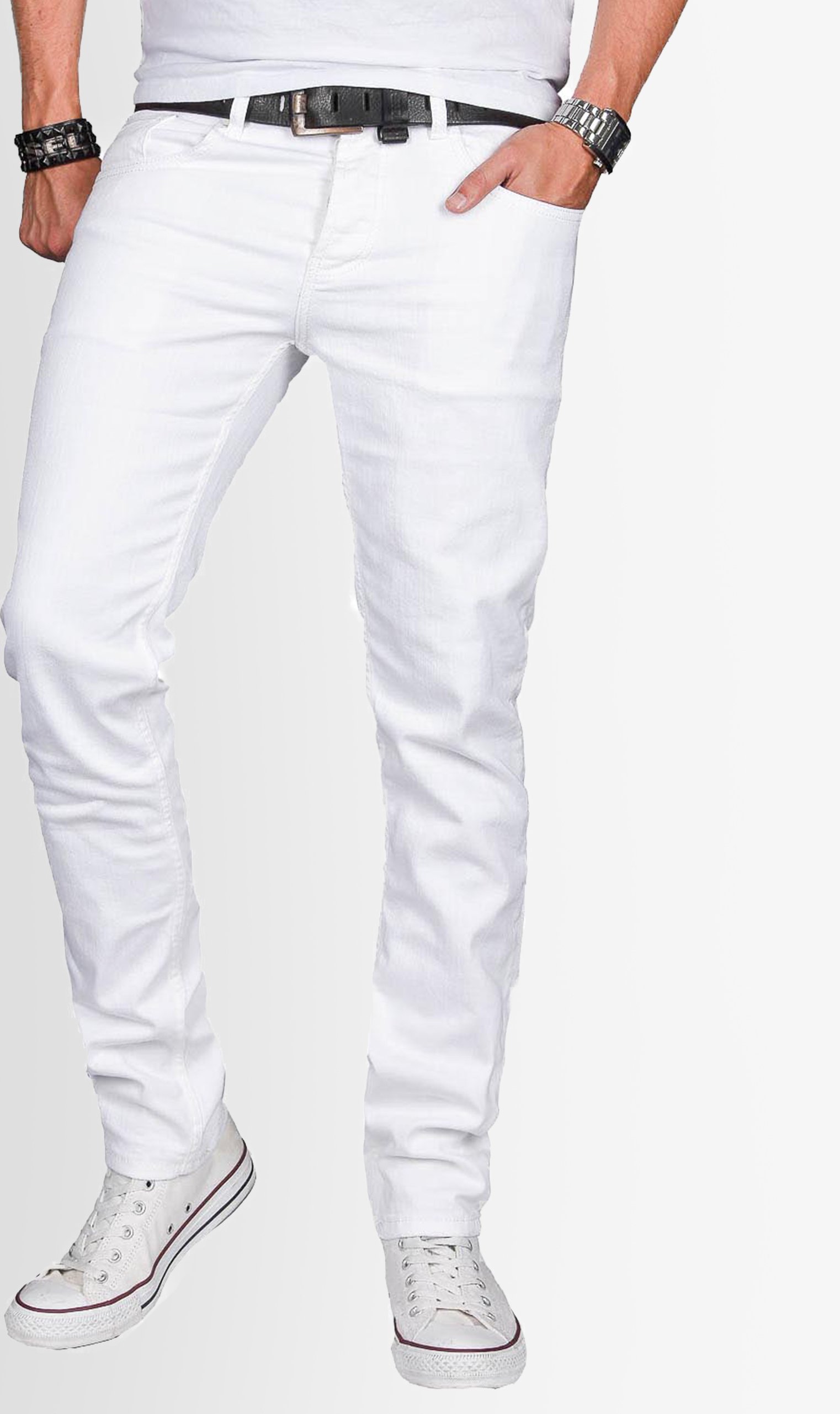 Thumbnail - A. Salvarini Herren Jeans Slim Fit Stretch Denim 5-Pocket - Weiß