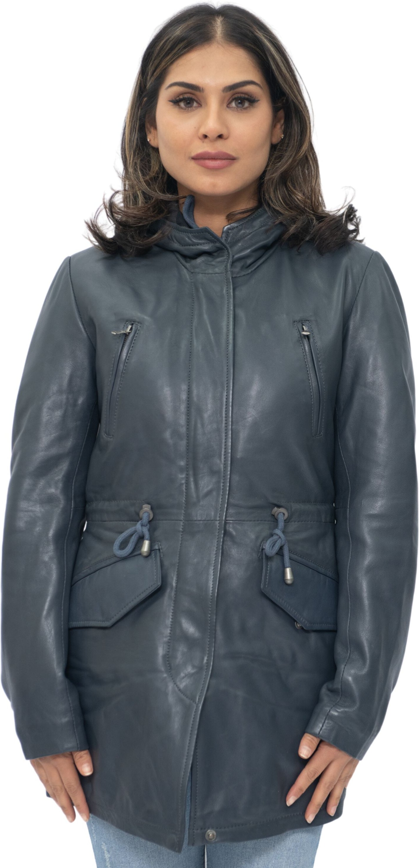 Damen-Parkajacke aus Leder mit Kapuze – Bukarest