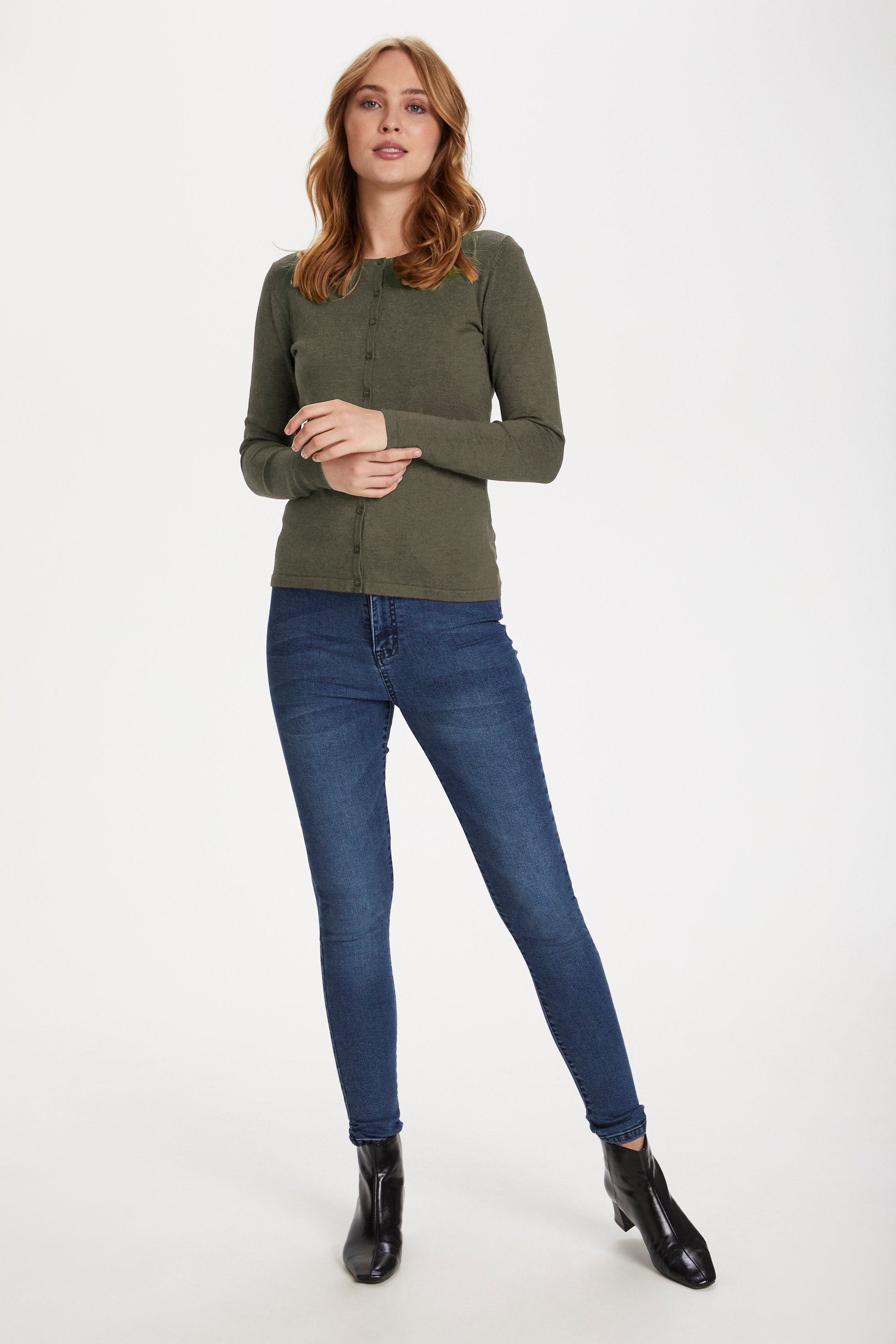 Strickjacke A8661, Classic fit khaki