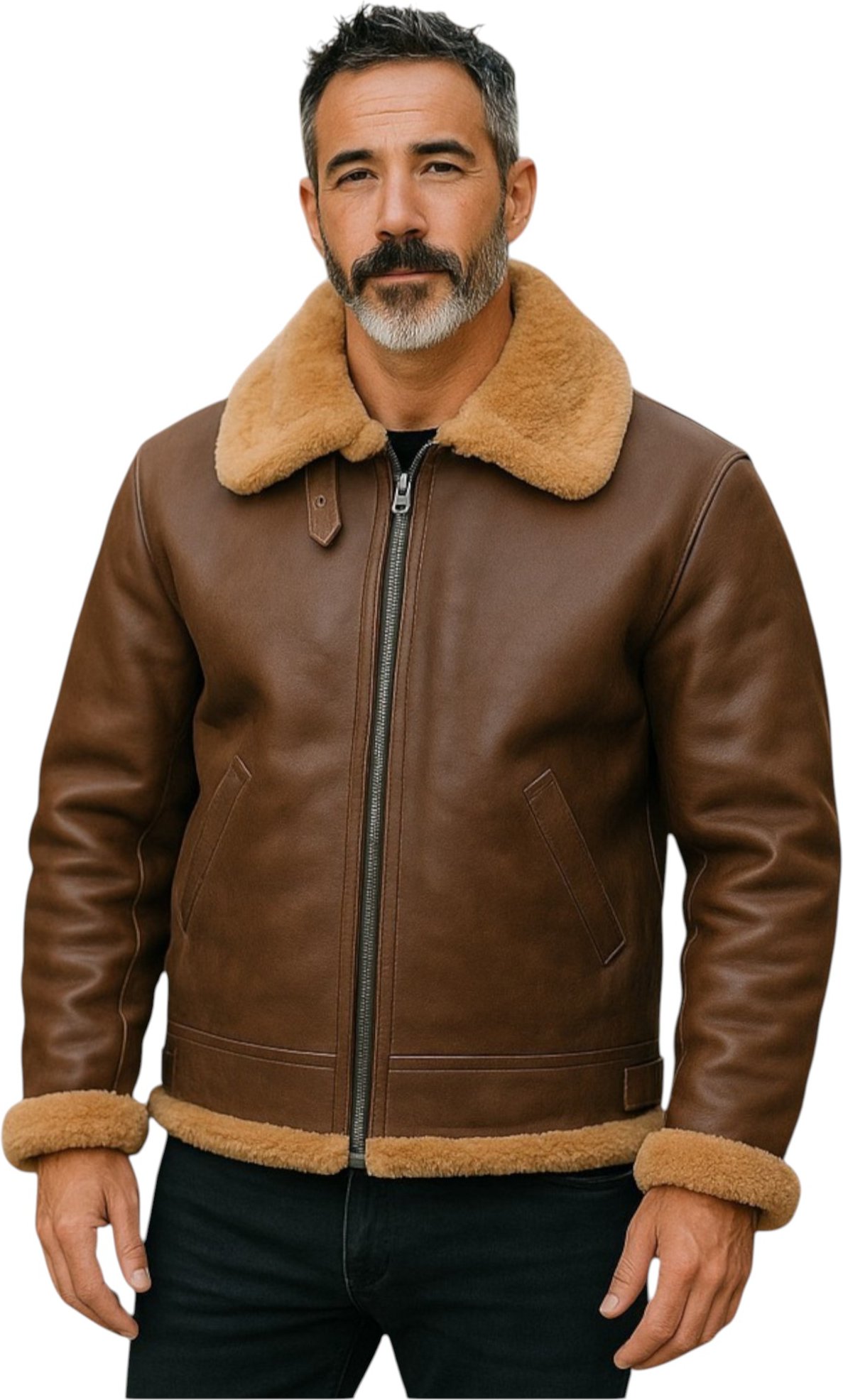Herren Fliegerjacke aus Schaffellleder B3 aus dem 2. Weltkrieg, Ingwerbraun, Paar