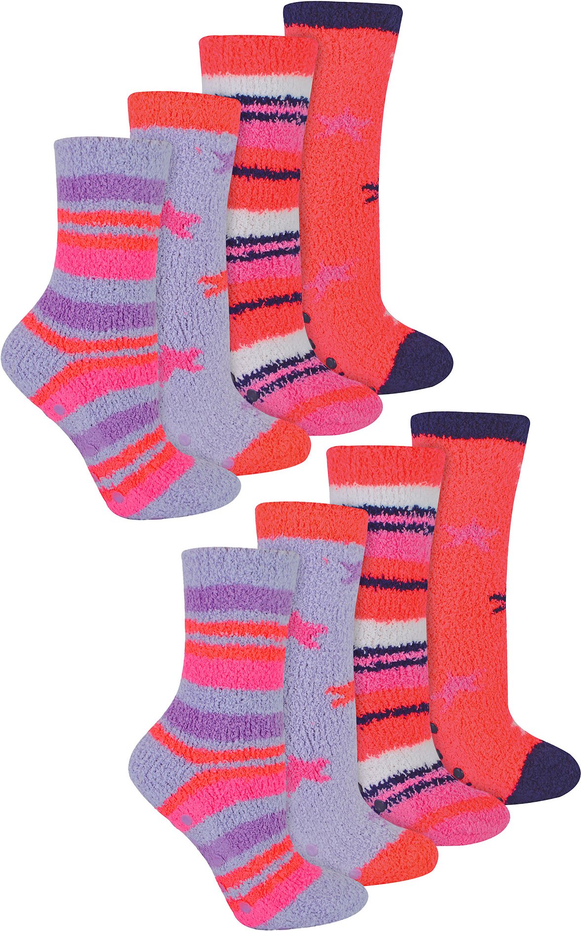8 Paar Mädchen flauschige Bettsocken | kuschelige Pantoffelsocken für Kinder - Streifen