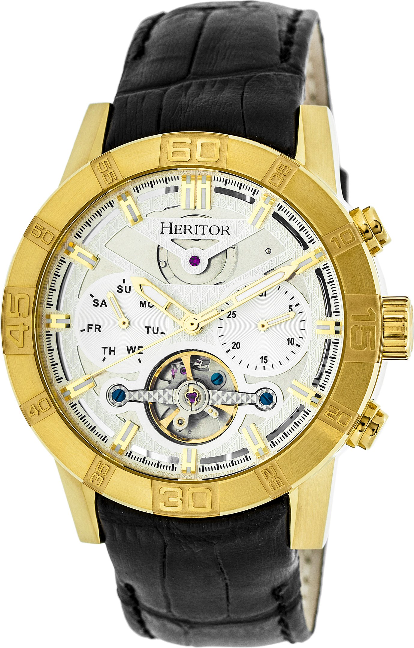 Heritor Automatikuhr Hannibal Halbskelett mit Lederband