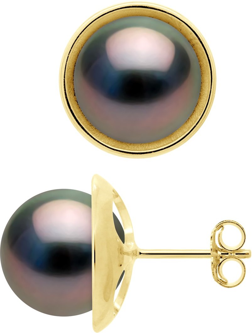 Ohrringe - Umgebung Sleek - Prestige - Gelbgold 375 - Echte Tahiti-Zuchtperlen rund 9-10 mm