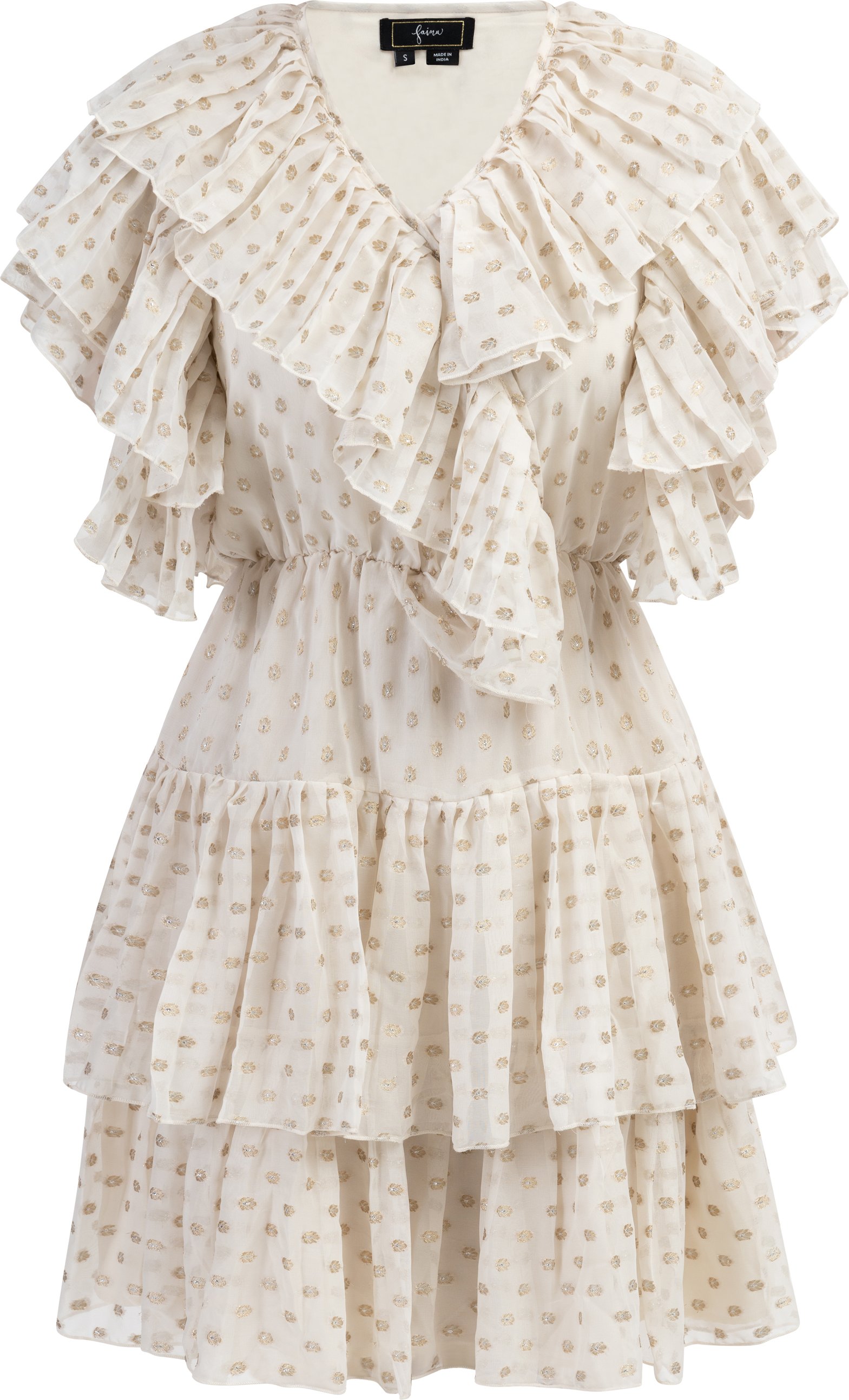 Faina Rüschenkleid Damen Wollweiß mit goldenen Punkten