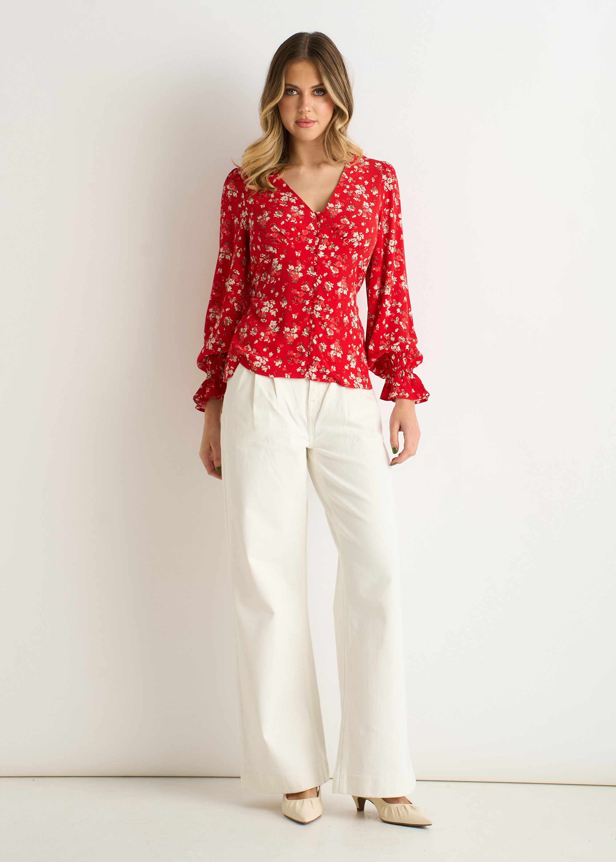 Rote Ecovero Viskose Bluse zum Durchknöpfen