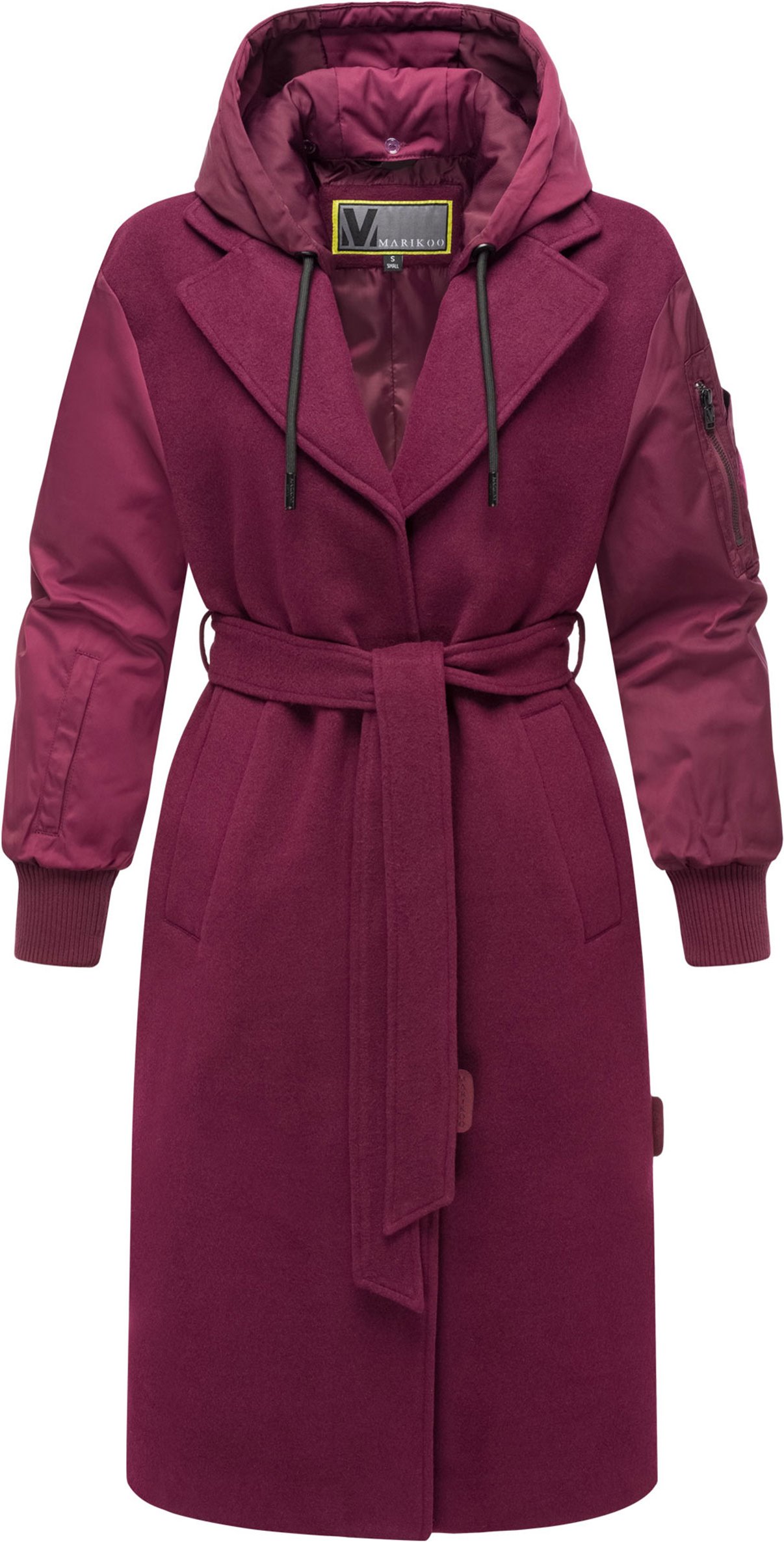 Marikoo Damen Wickelmantel mit Kapuze & Gürtel – Modell Tjadee