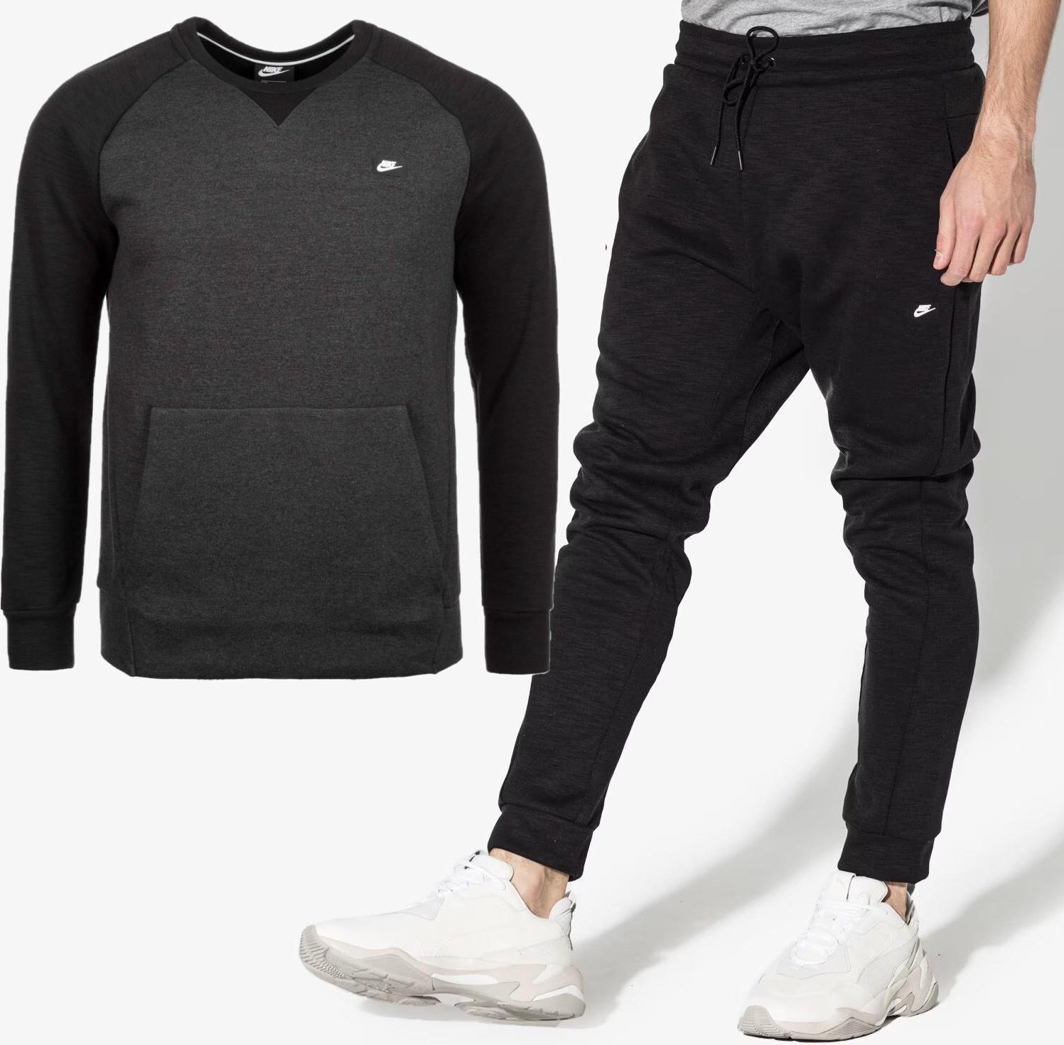 Nike Sportswear Optic Herren-Fleece-Crew-Trainingsanzug in Schwarz