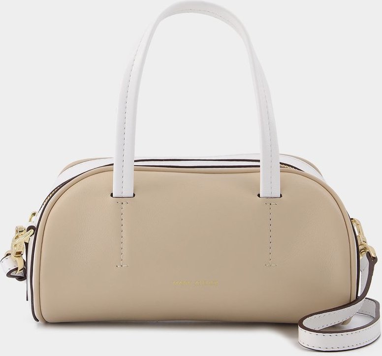 Sanduhr-Tasche aus elfenbeinfarbenem und weißem Leder