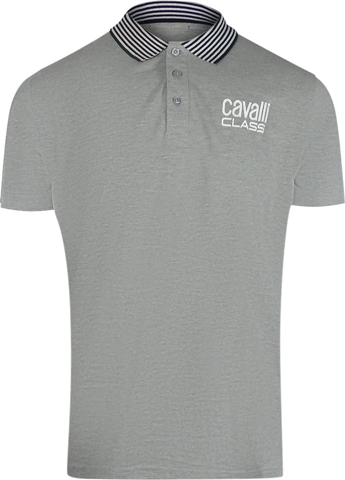 Cavalli Class - Graues Poloshirt Mit Gestreiftem Kragen