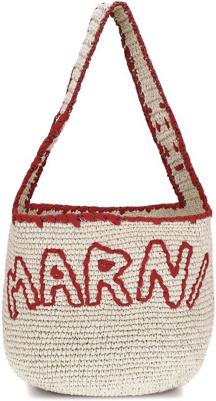 Beige Raffia Schultertasche