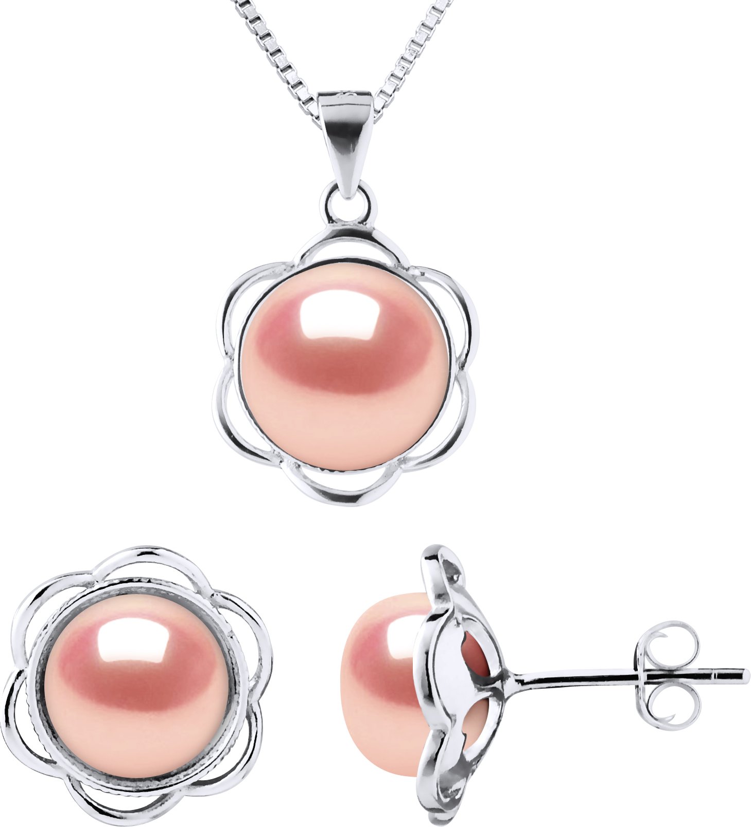 Schmuck Halskette & Ohrringe PETAL Süßwasserperle 8-9mm Natürlich Rosa 925