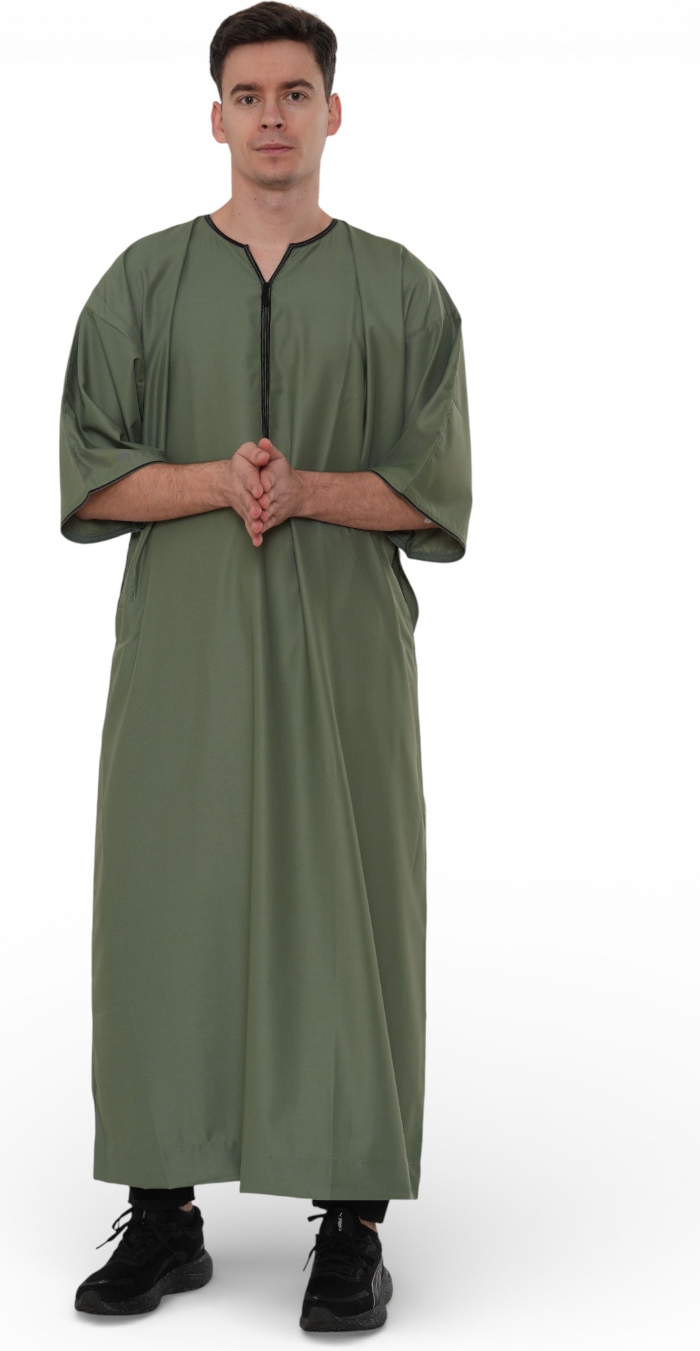 Herren Ramadan Olivgrün Marokkanischer Gandoura Thobe Robe Djellaba Eid Jubba- TT-006