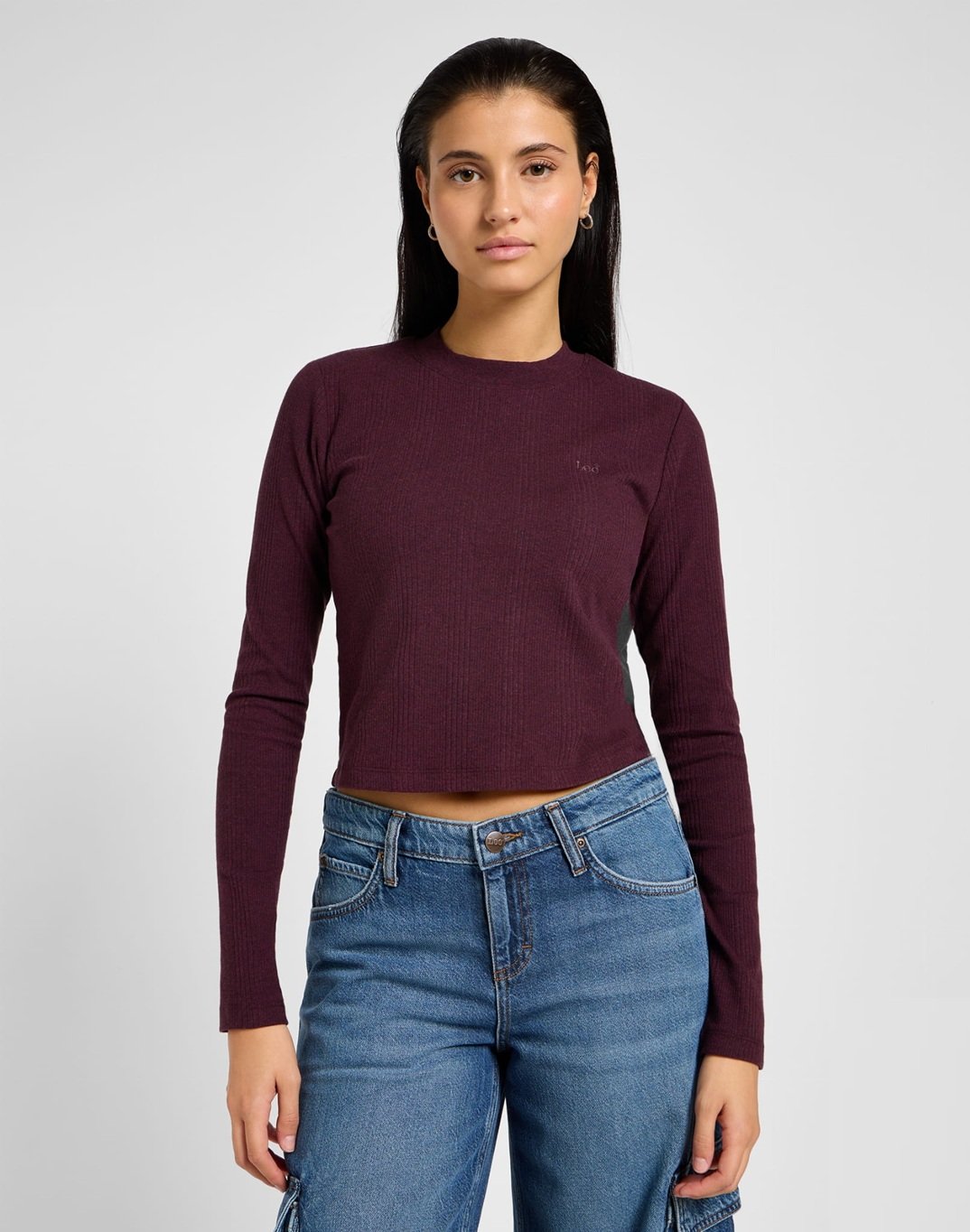 Lee - Kurz geschnittenes Rippen-T-Shirt Samt Rot