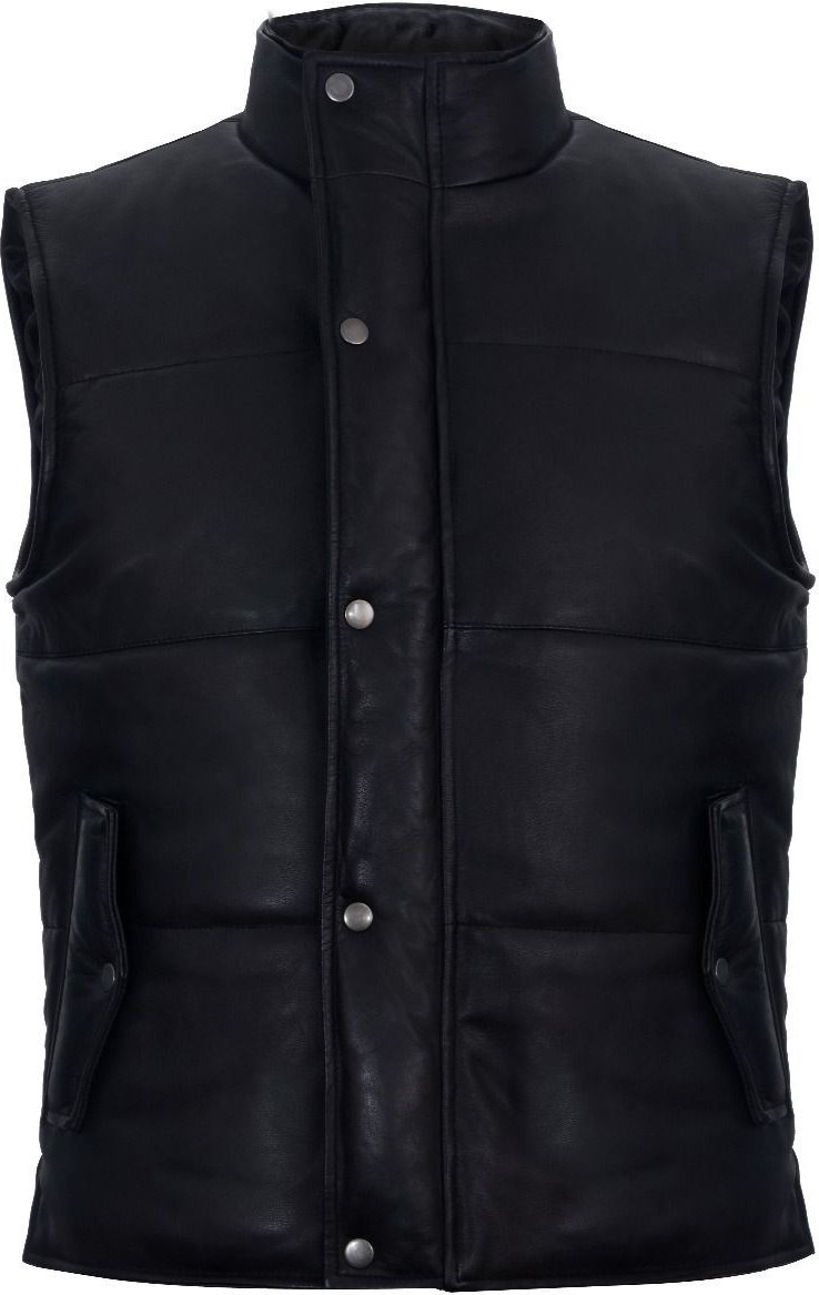 Puffer-Wärmeweste, ärmellose, gepolsterte Lederjacke