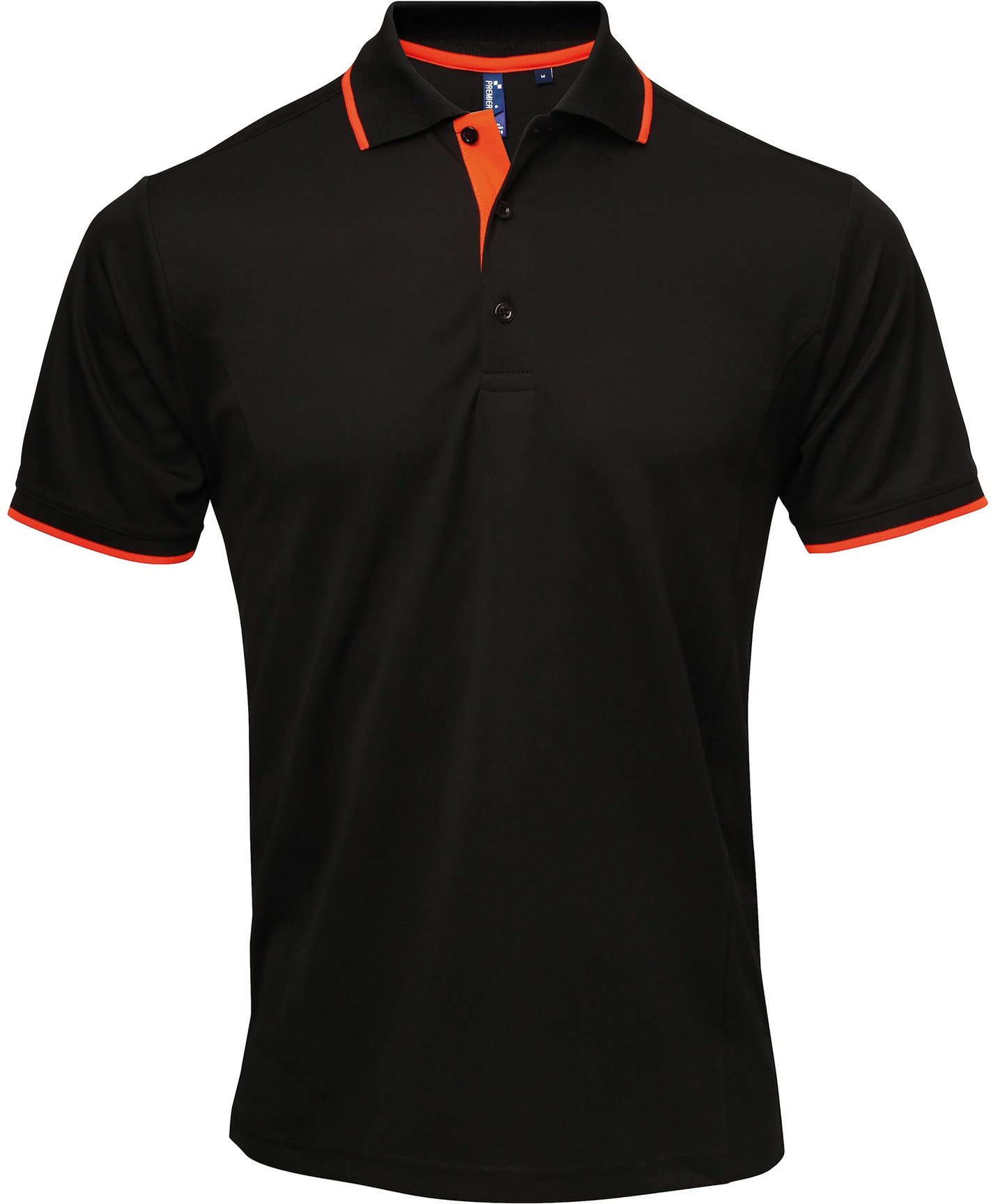 Premier Mens Contrast Coolchecker Polo Shirt (Schwarz/Orange)