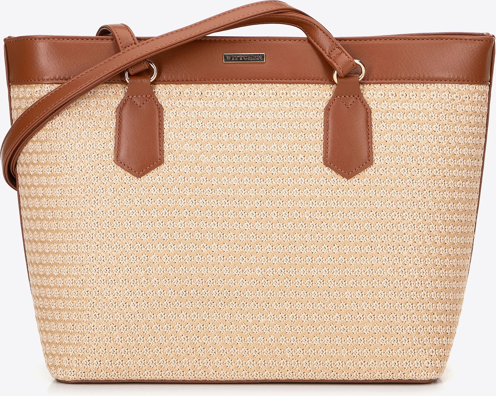 Wittchen Damen-Einkaufstasche aus Kunstleder und Flechtwerk, beige und braun
