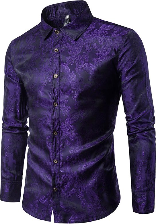 Lila Hemd mit besticktem Paisleymuster in Slim Fit