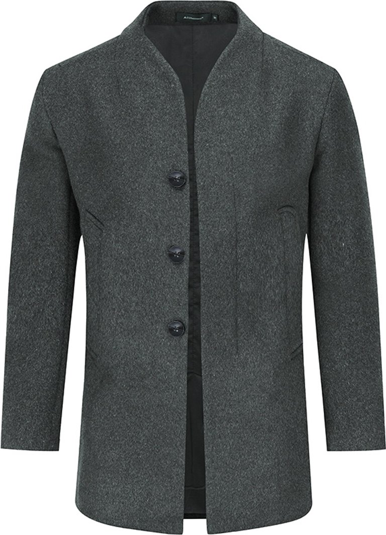 Herren Winter Dicker Casual Warm Einfarbig Stehkragen Langer Wollmantel Grau