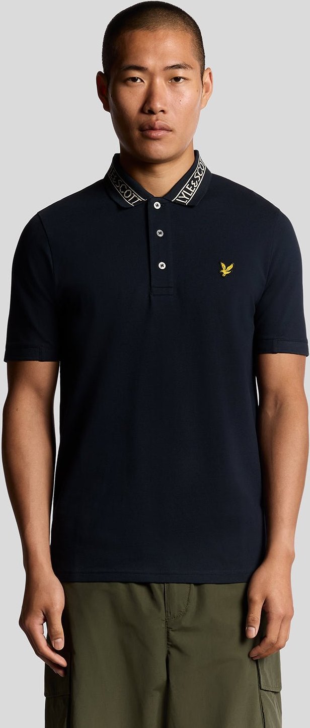 Lyle & Scott Poloshirt mit Kragenlogo und Rippstrick – Marineblau