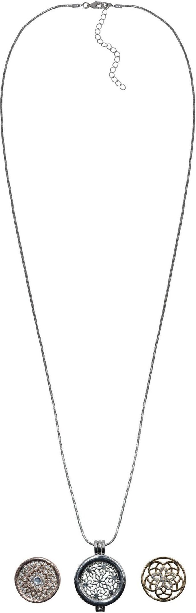 Steuer Modeschmuck Kette Metall zweifarbig matt glanz Glasstein weiß