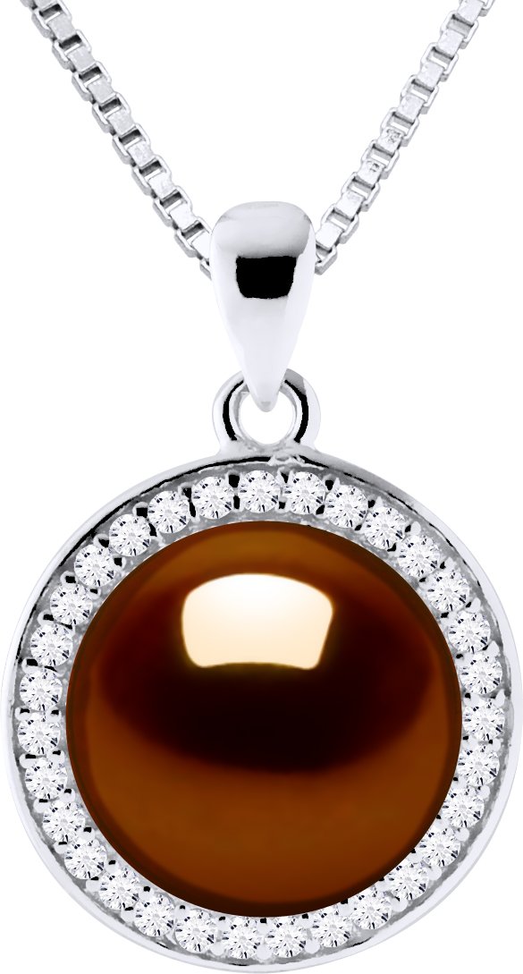 SUN Halskette Süßwasserperle 9-10 mm Schokolade 925