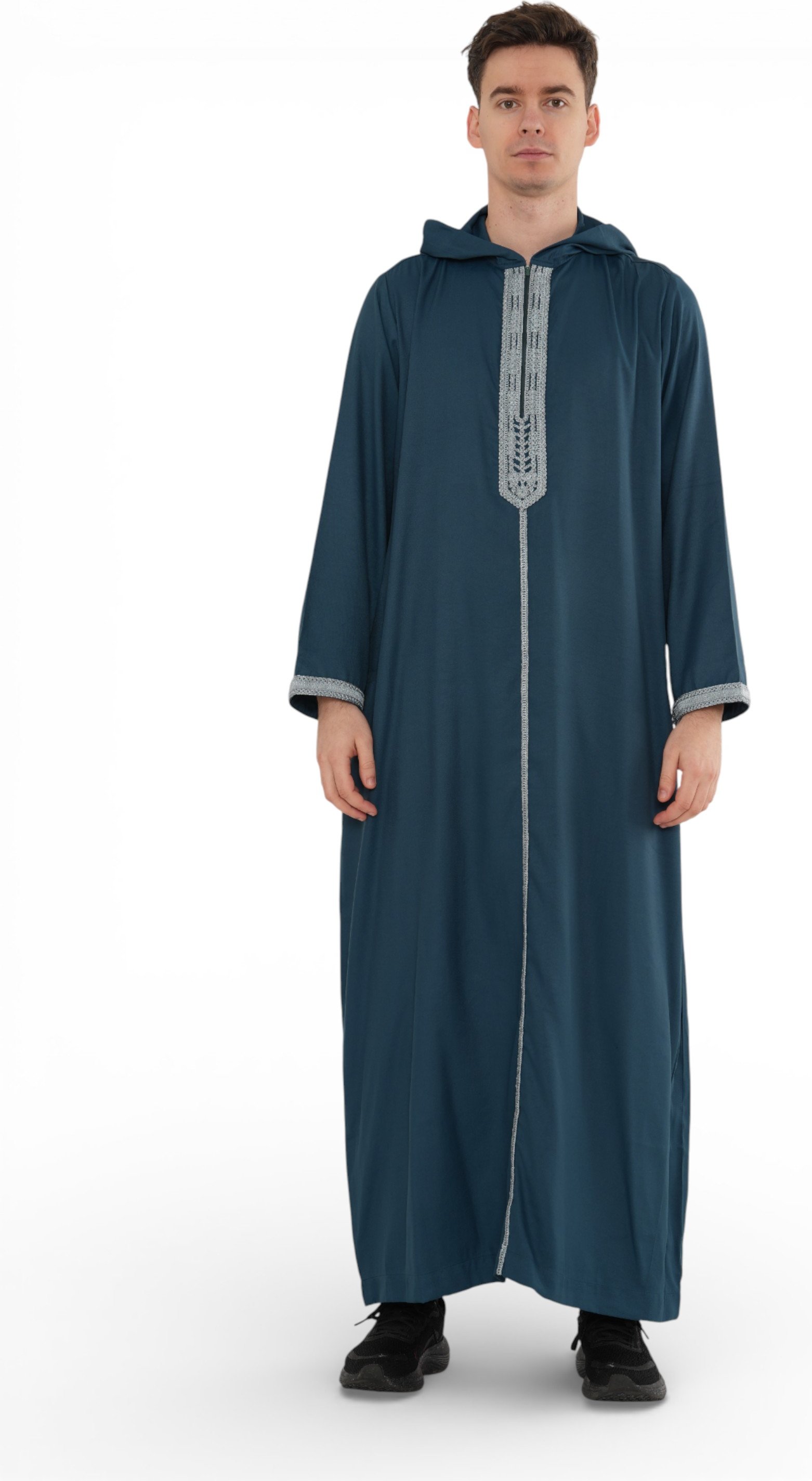 Herren Eid Aqua Green Marokkanische Thobe Robe mit Kapuze Djellaba Ramadan Jubba- HM3