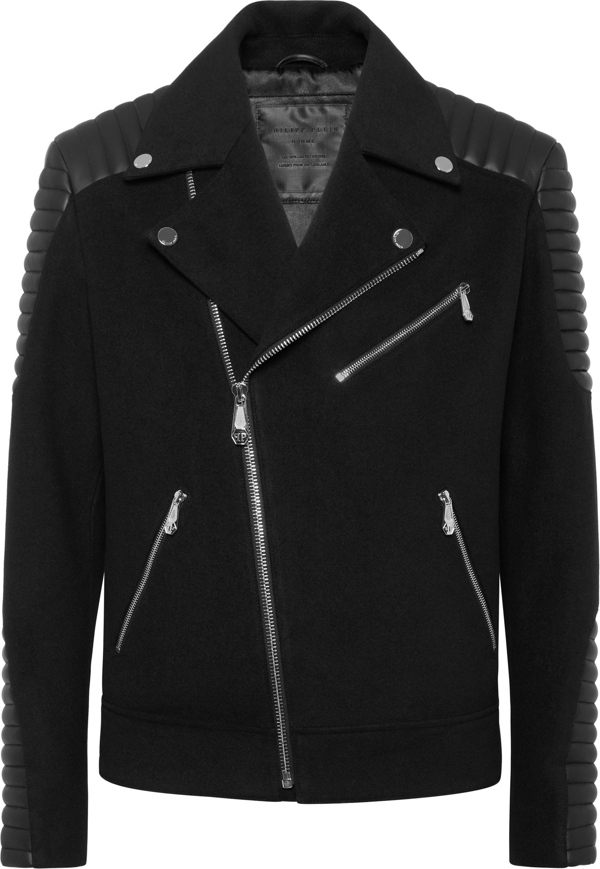 Bikerjacke aus Wolle mit Ledereinsätzen