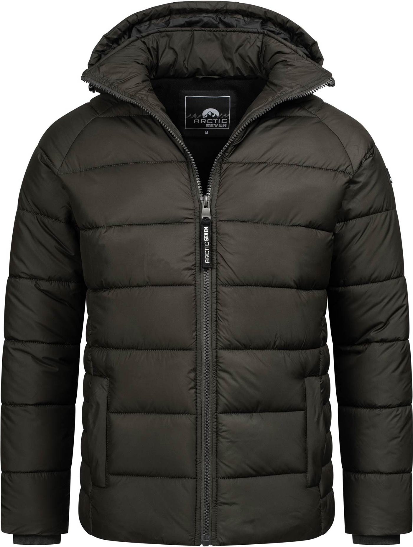Arctic Seven Herren Steppjacke wind- und wasserabweisende Winterjacke mit Kapuze Dunkelgrau