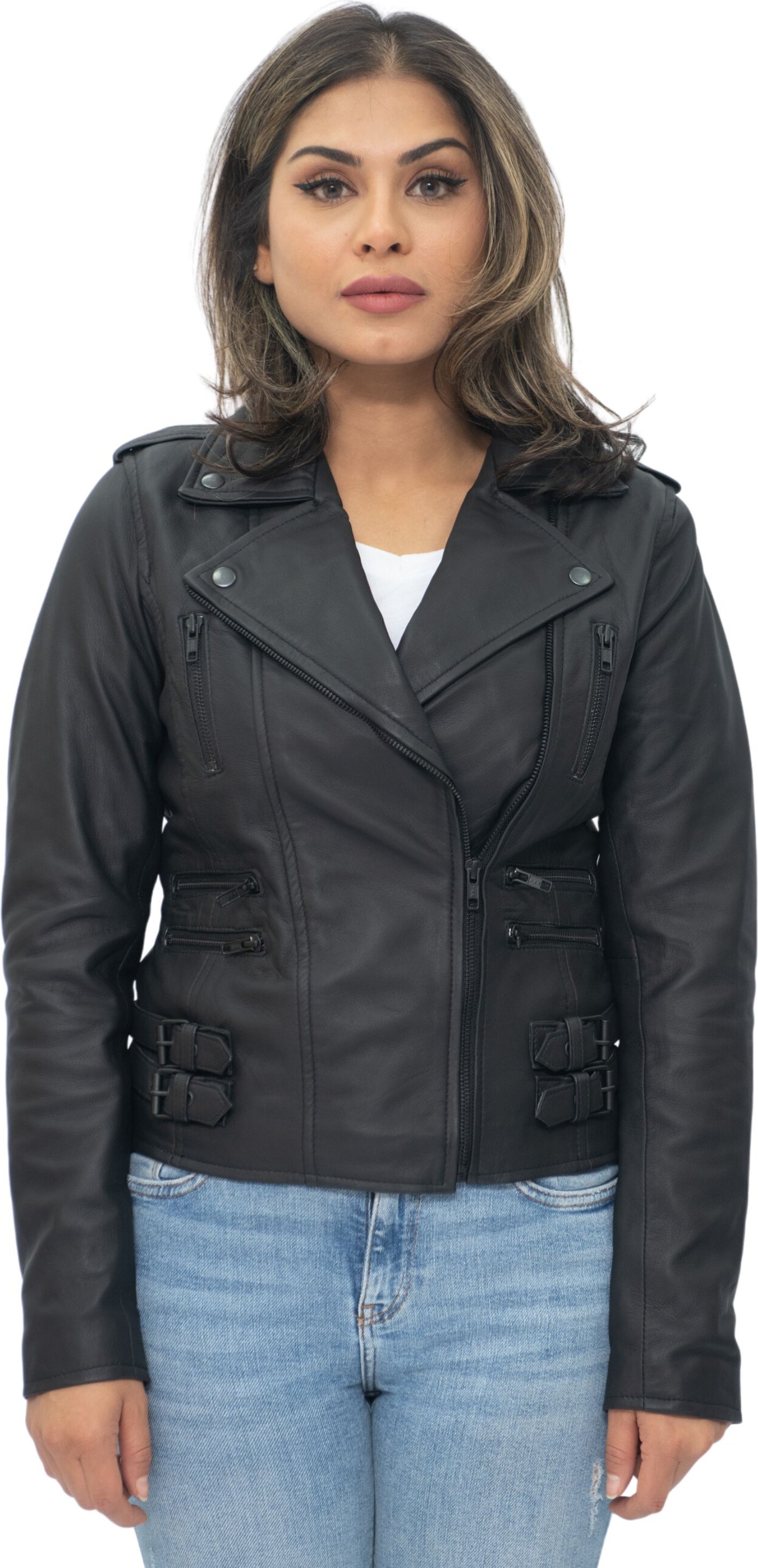 Damen Leder Vintage Brando Bikerjacke-Orlando