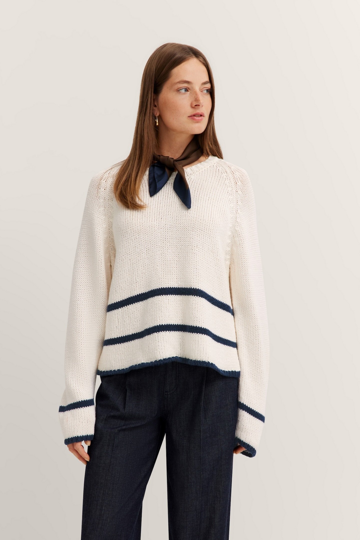 Bugatti Damen Rundhalspullover mit Streifendesign