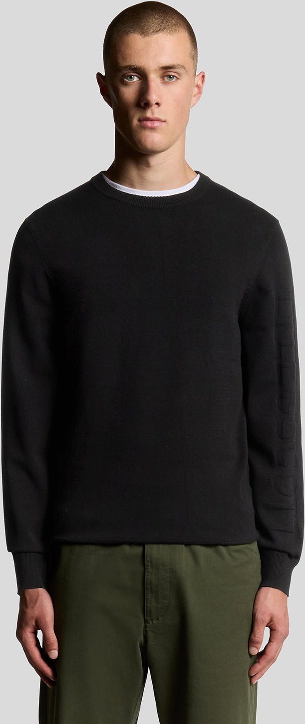 Lyle & Scott – Rundhalspullover mit Netzlogo – Schwarz