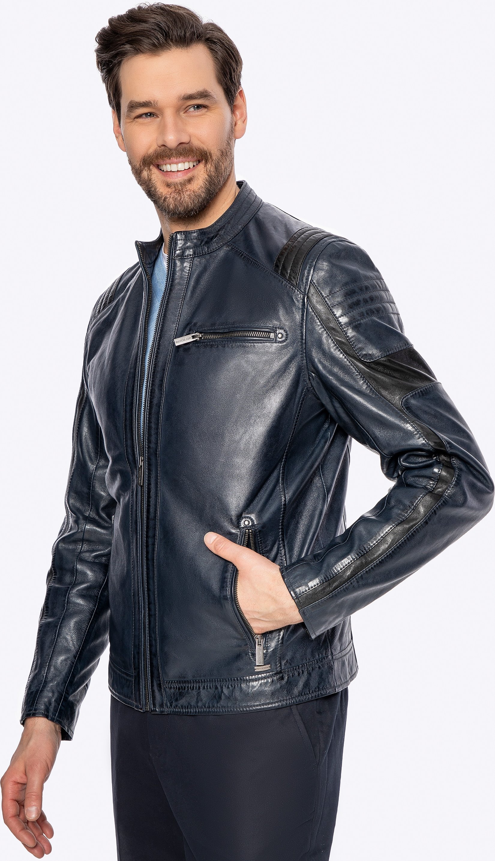 Wittchen Herren Bikerjacke aus Schaffell, Marineblau, Naturleder