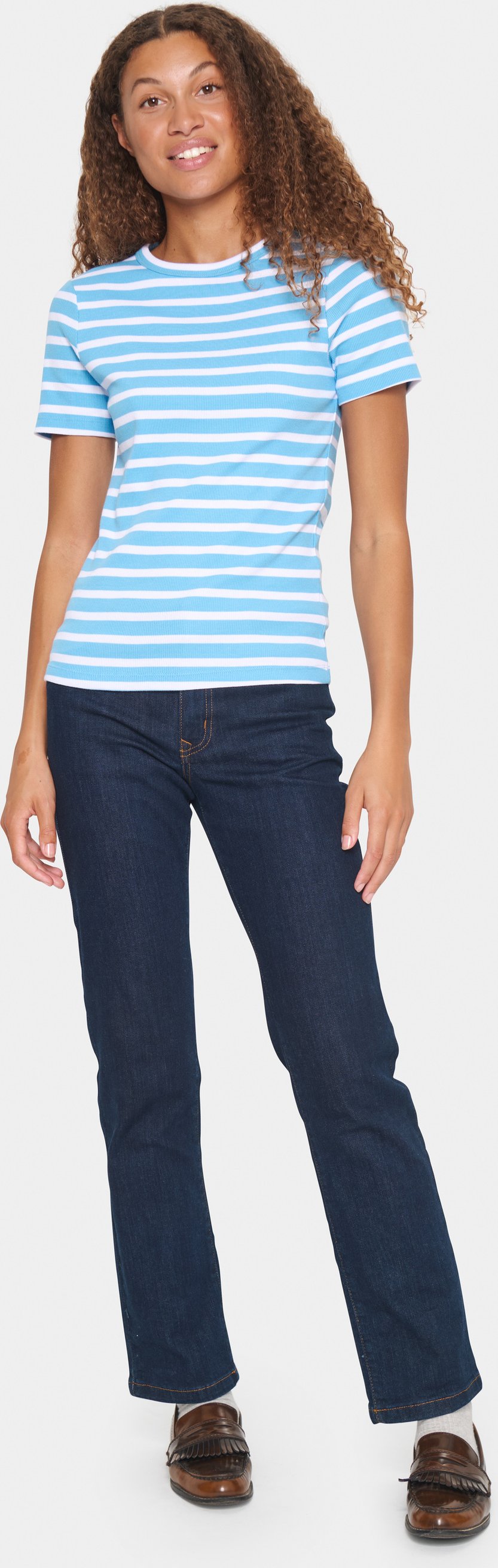 T-shirt Gerade Passform All Aboard White Stripe white blue