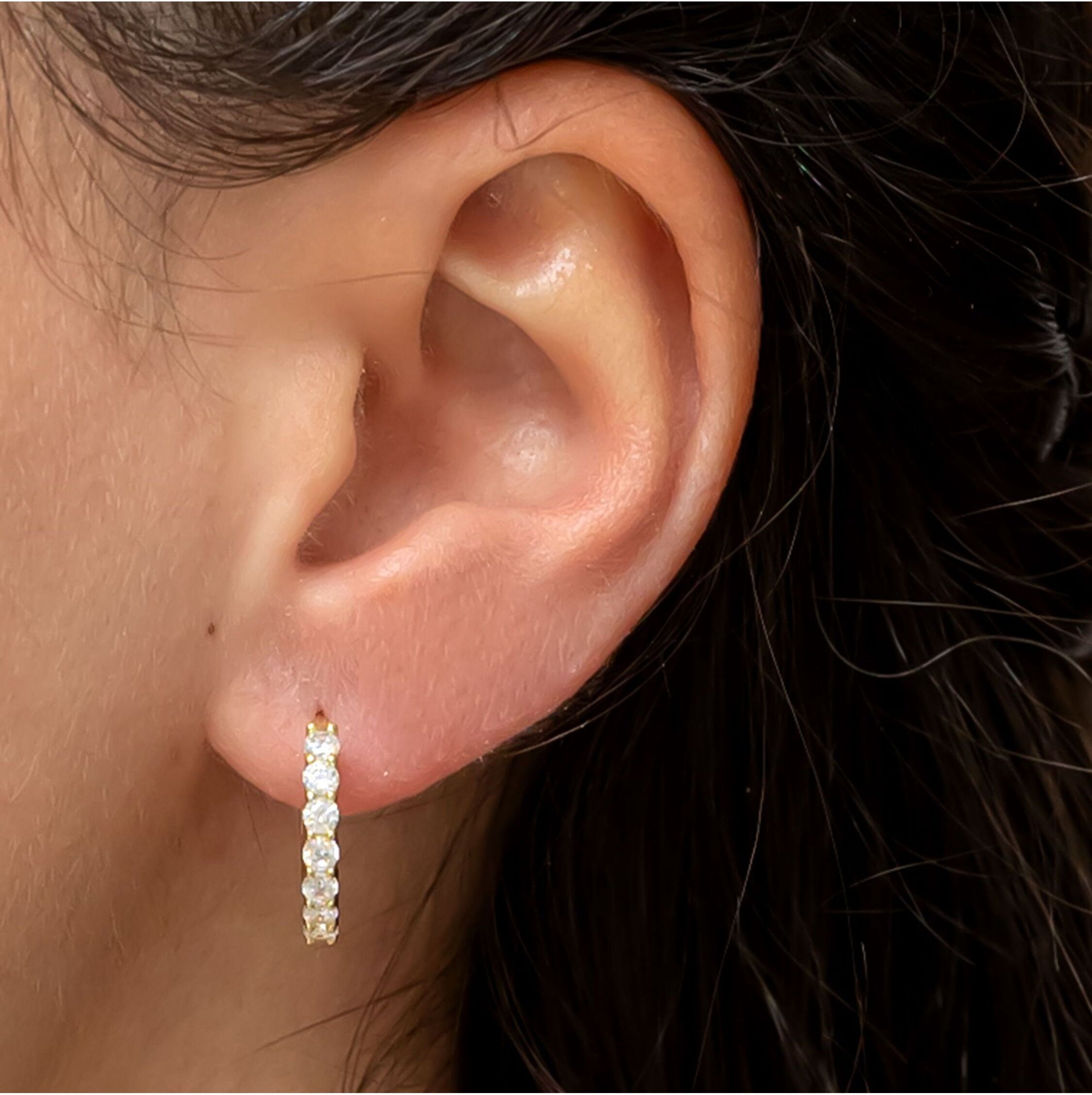 Dkeniz Ohrringe Silber 925 vergoldet mit weißen Zirkonia-Steinen