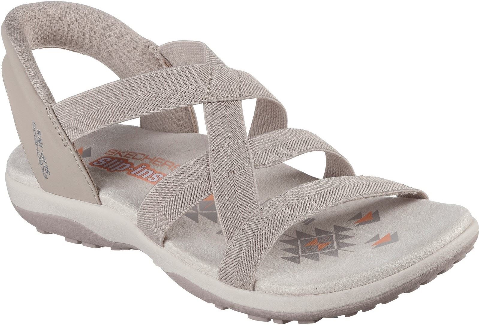 Skechers Reggae Slim Stretch Flex Damen Sandalen in Taupe aus Textil