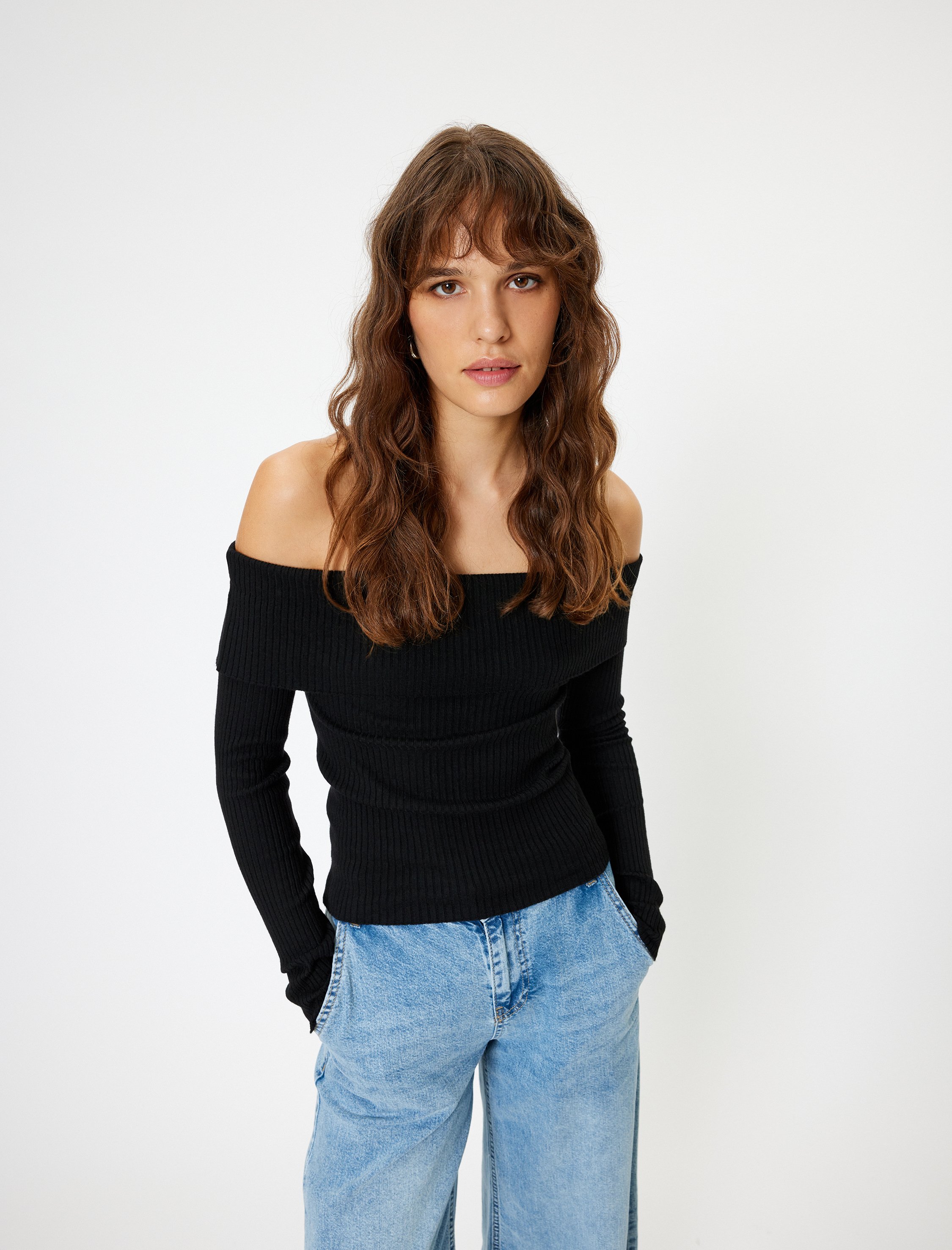 Koton Sweater Halb Schulterfrei Regular Sweater