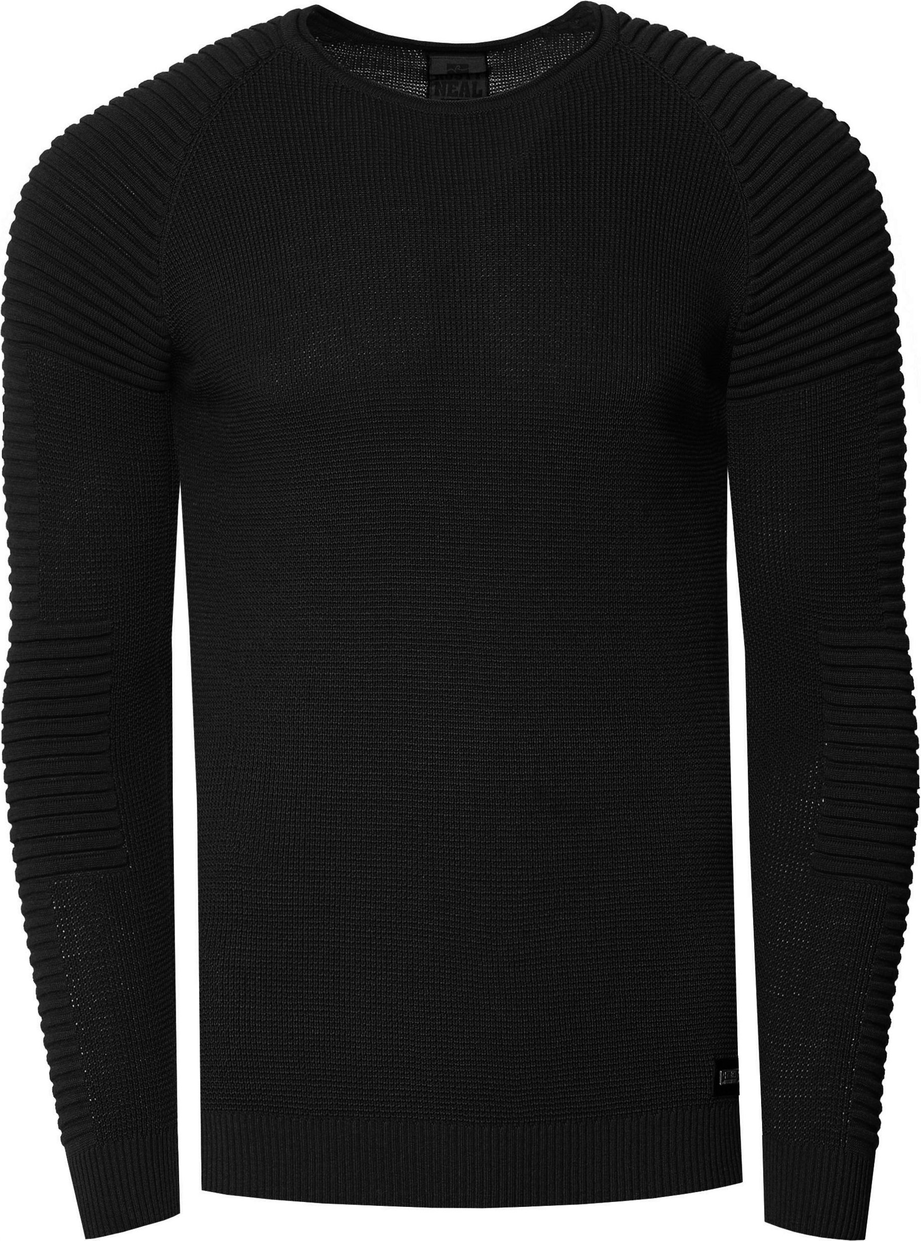 Slim Fit Feinstrick Biker Rundhals-Pullover